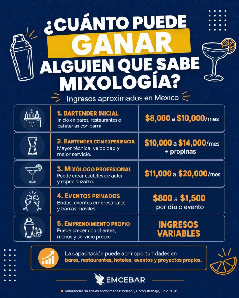 ¿Cuánto puede ganar alguien que sabe mixología?