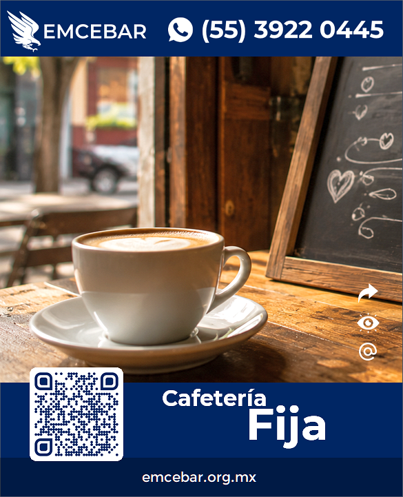 Ejemplo de Cafetería fija con bebida de Arte Latte en mesa frente a espacio exterior adaptado - EMCEBAR