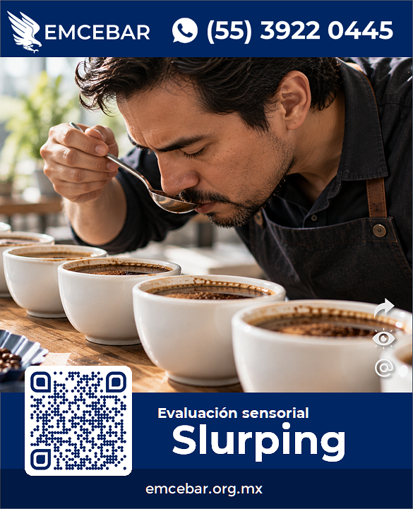 varón de entre 30 a 40 años en proceso de evaluación sensorial en cata de café vía slurping