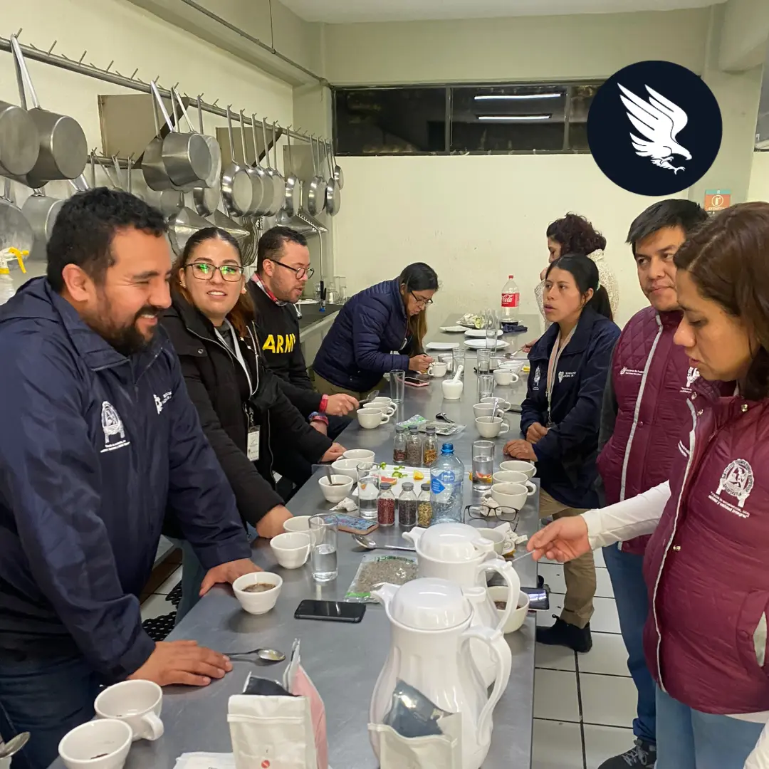 Equipo participando en una catación de café guiada